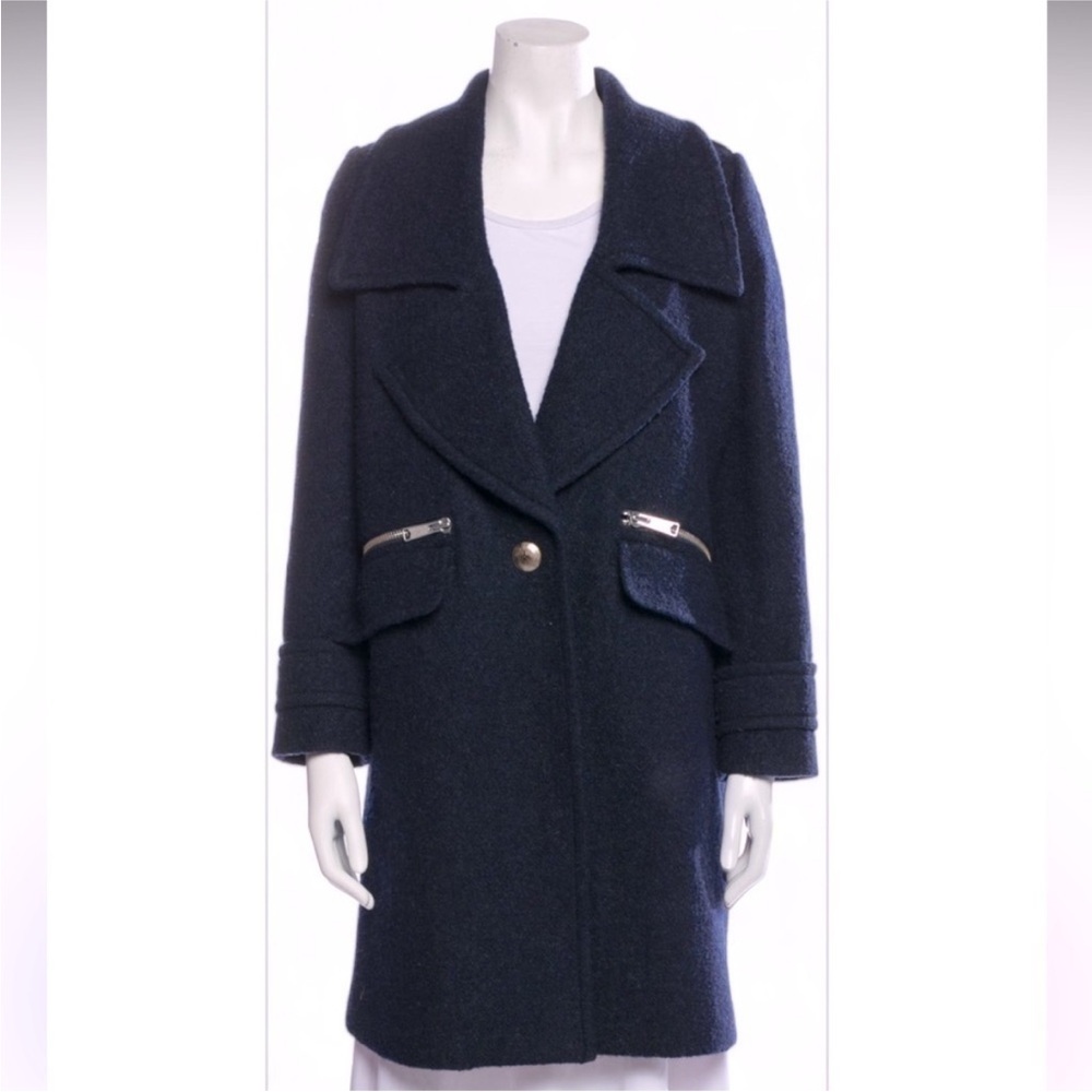 Joie Boucle Navy Mid Length Wool Mohair Blend Pea Coat EUC Size Small